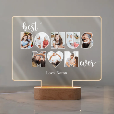 Custom Photo Bonus Mom LED Night Light, Personalized Bonus Mom Gift, Meaningful Keepsake for Step Mom