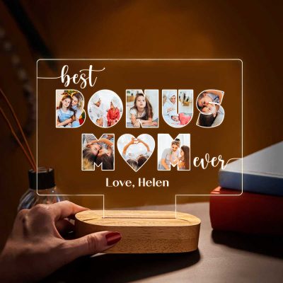 Custom Photo Bonus Mom LED Night Light, Personalized Bonus Mom Gift, Meaningful Keepsake for Step Mom