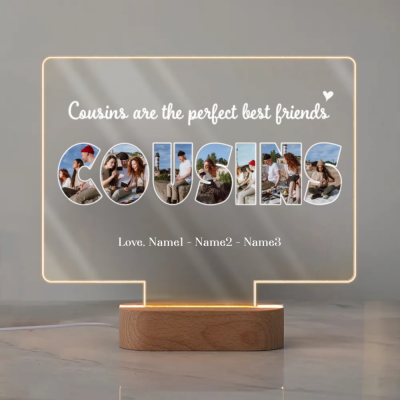 Custom Photo LED Night Light for Cousins, Personalized Cousins Gift, Cousin Keepsake From Family