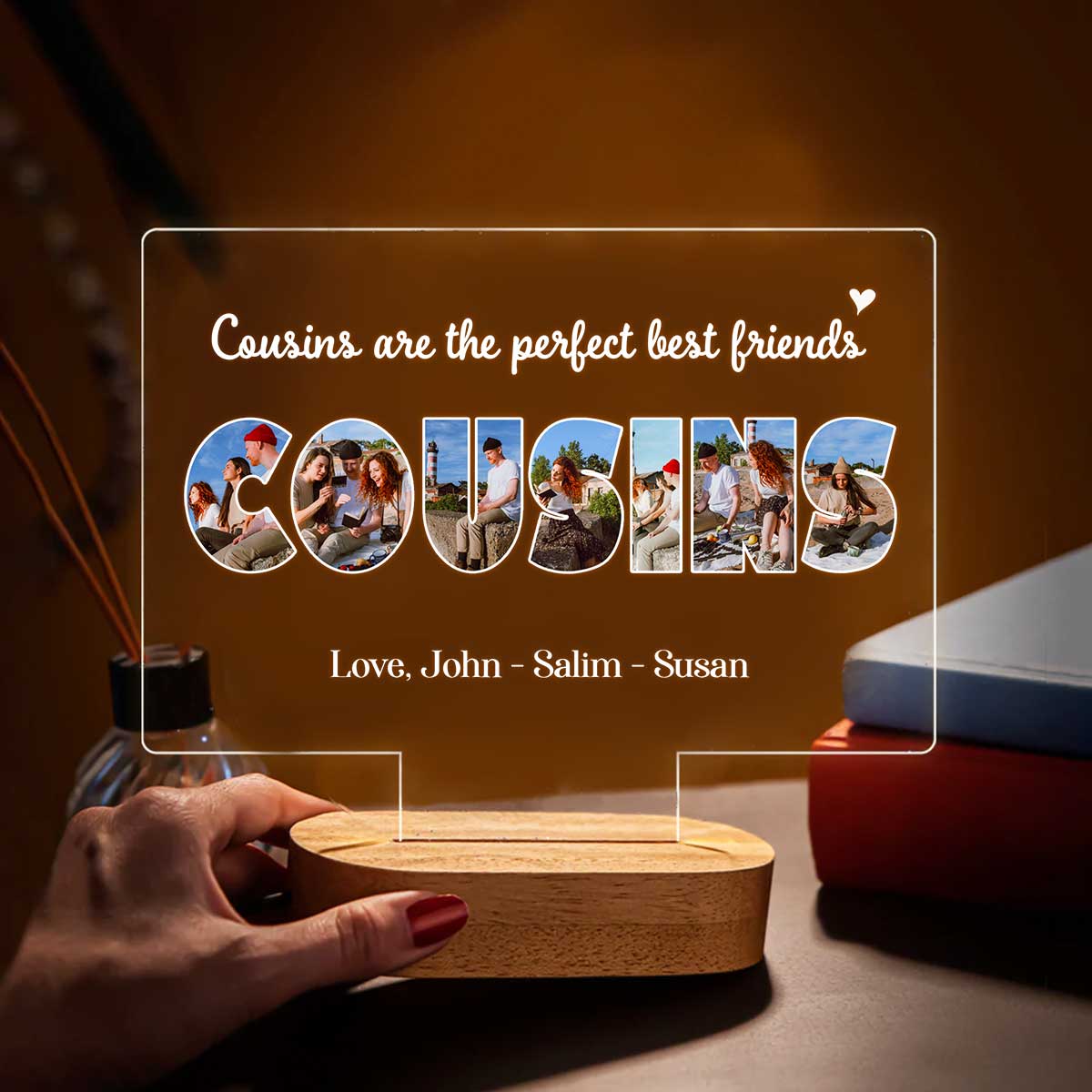 Custom Photo LED Night Light for Cousins, Personalized Cousins Gift, Cousin Keepsake From Family