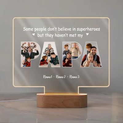Custom Papa Photo LED Night Light, Personalized Grandpa Lamp Gift, Keepsake Gift for Papa