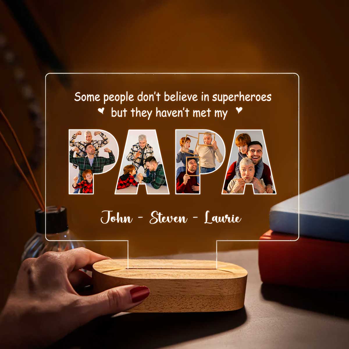 Custom Papa Photo LED Night Light, Personalized Grandpa Lamp Gift, Keepsake Gift for Papa