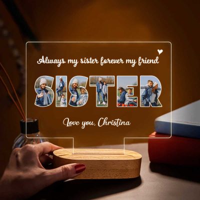 Custom Sister Photo LED Night Light, Personalized Gifts For Sister, Best Gift For Sister Birthday