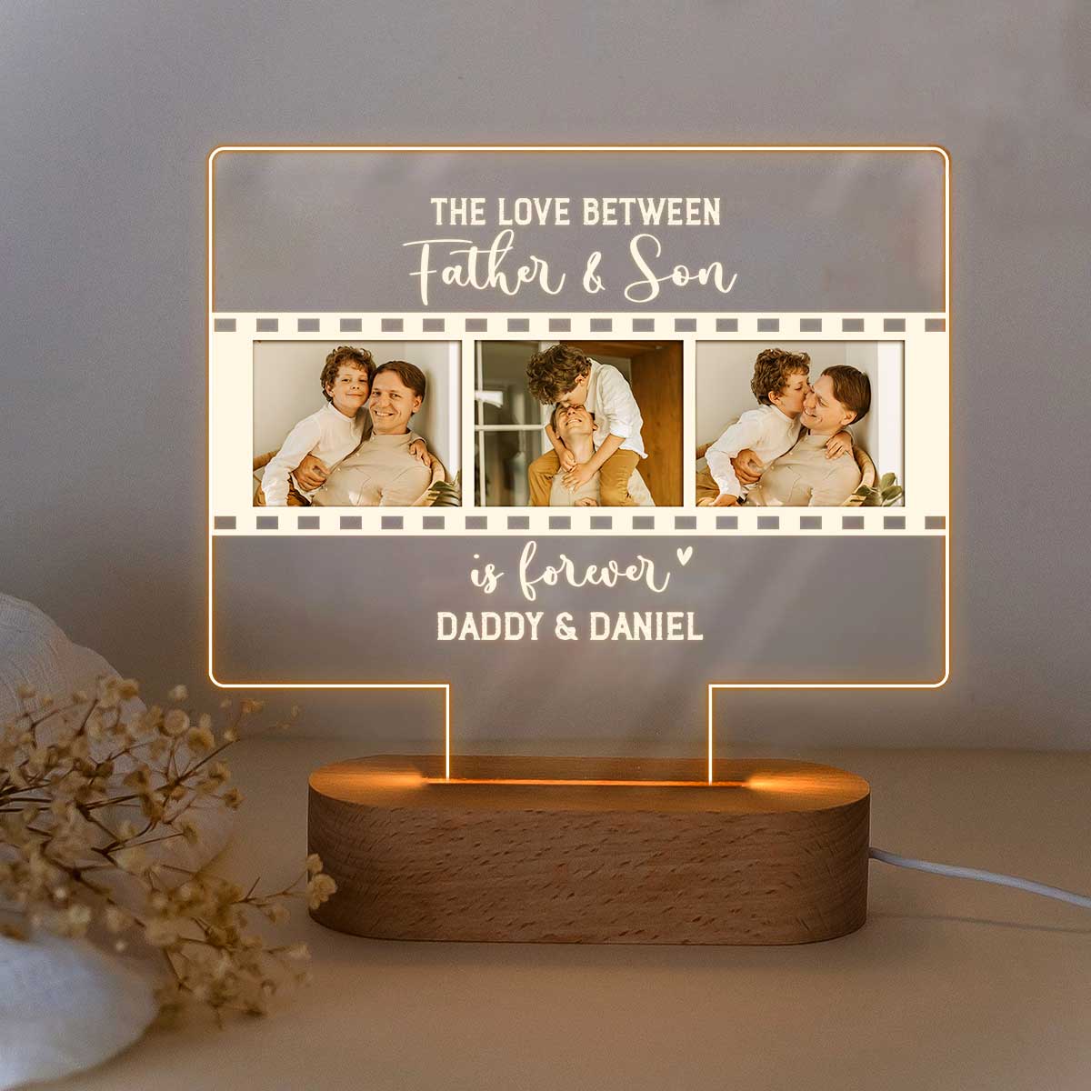 Personalized Father Son LED Night Light, Daddy and Son Gift, Custom Photo Keepsake for Dad