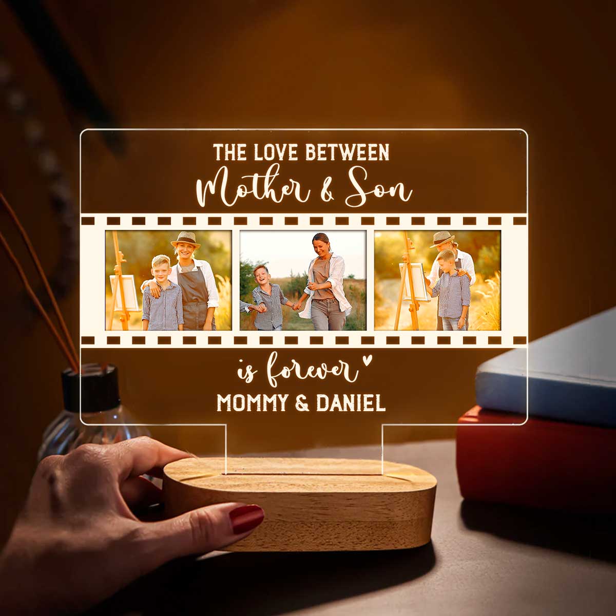 Personalized Mother Son LED Night Light, Mom and Son Gift, Custom Photo Keepsake for Mom