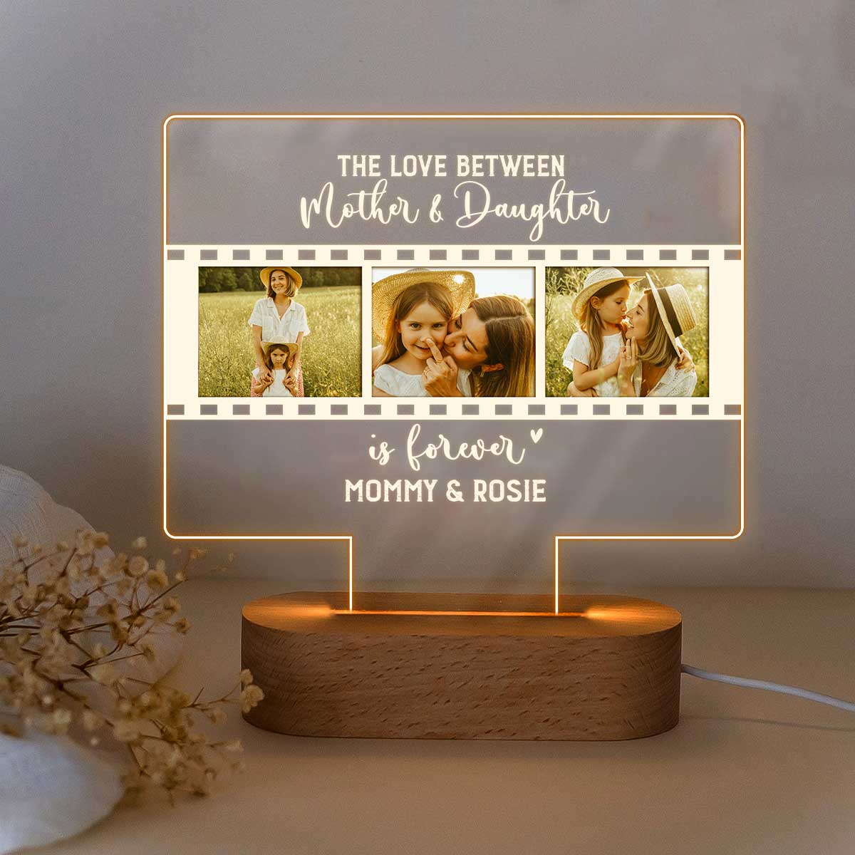 Personalized Mother Daughter LED Night Light, Mom and Daughter Gift, Custom Photo Keepsake for Mother