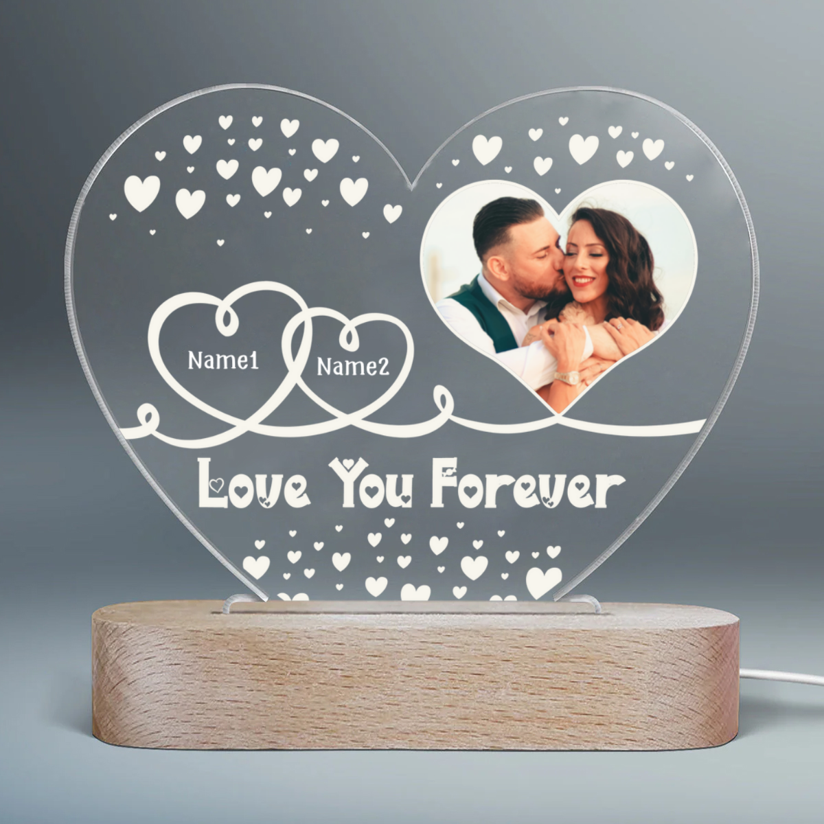 Personalized Couple Heart LED Night Light, Anniversary Gifts for Couples, Romantic Keepsake Lamp