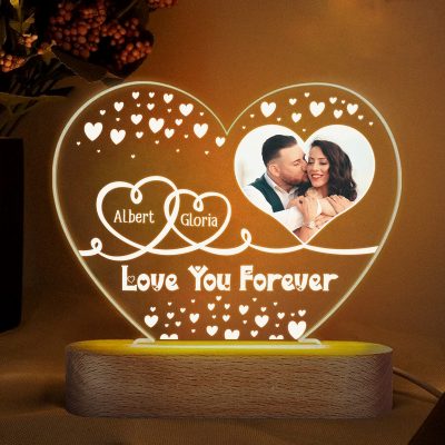 Personalized Couple Heart LED Night Light, Anniversary Gifts for Couples, Romantic Keepsake Lamp