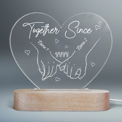 Personalized Heart Acrylic Plaque Holding Hands, Together Since Wedding Anniversary Gift, Romantic Keepsake