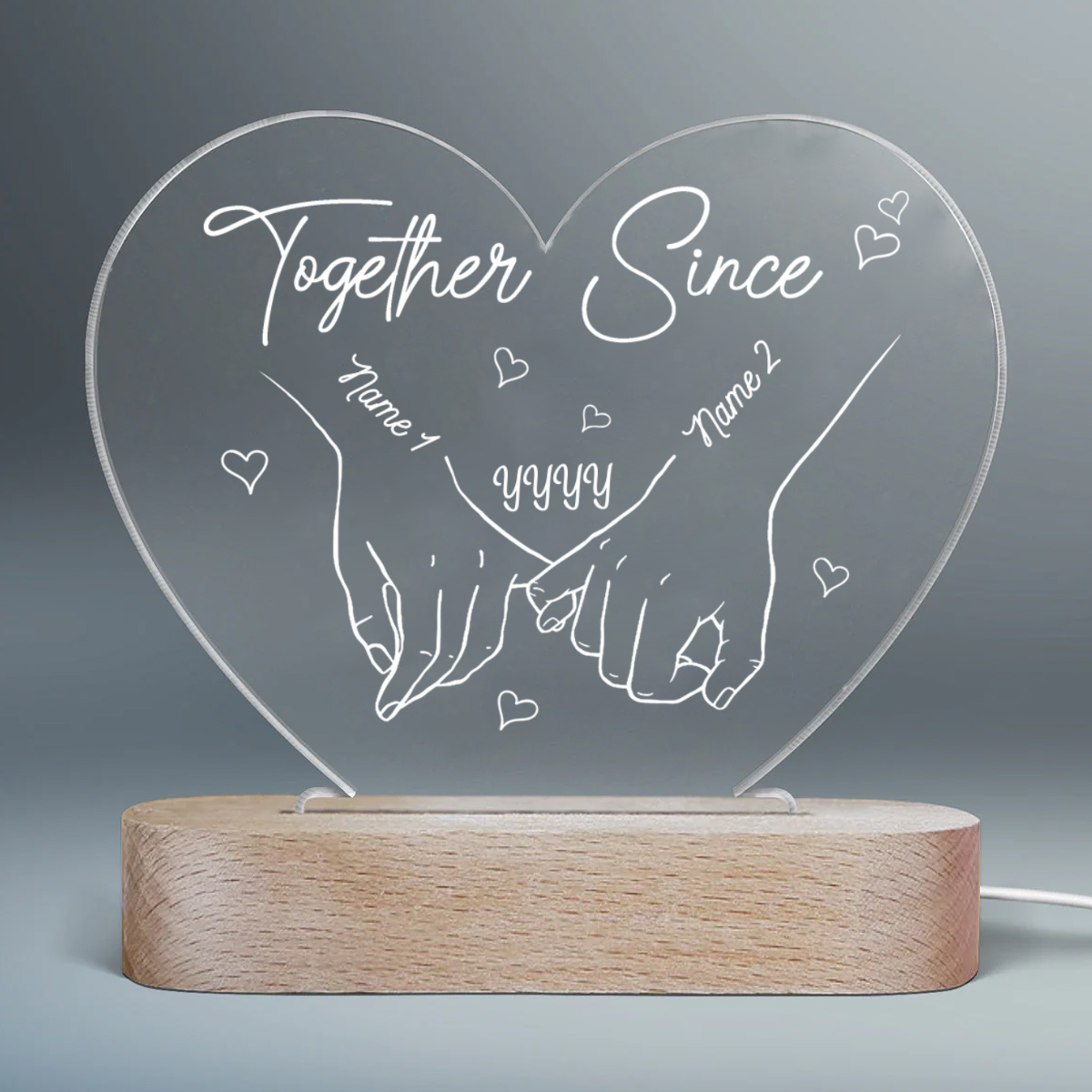 Personalized Heart Acrylic Plaque Holding Hands, Together Since Wedding Anniversary Gift, Romantic Keepsake