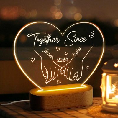 Personalized Heart Acrylic Plaque Holding Hands, Together Since Wedding Anniversary Gift, Romantic Keepsake