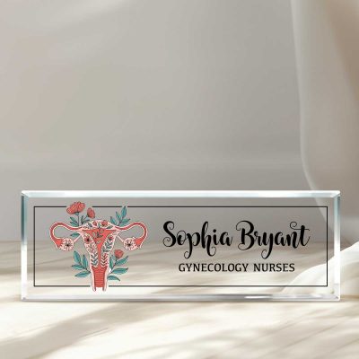 Custom Gynecologist Desk Name Plate - Obgyn Doctor Gift, Personalized Floral Style Office Sign, Doctor Appreciation Gift, Clinic Desk Decor