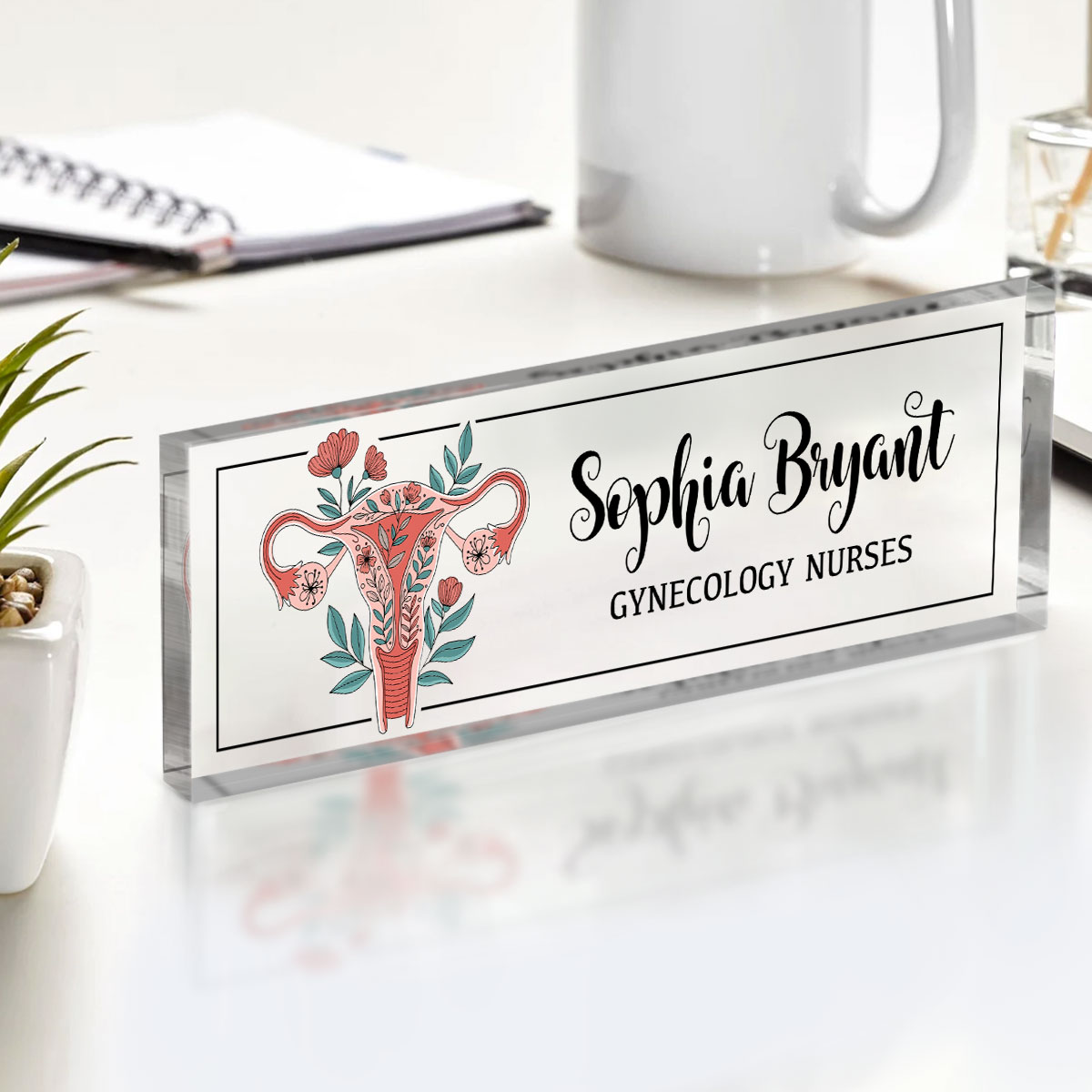 Custom Gynecologist Desk Name Plate - Obgyn Doctor Gift, Personalized Floral Style Office Sign, Doctor Appreciation Gift, Clinic Desk Decor
