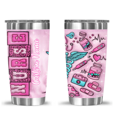Custom Nurse Name Tumbler 3D Effect - Nurse Appreciation Gift, Custom Name Keepsake, Gift for Nurse Graduation, Pink Nurse Inflated Tumbler