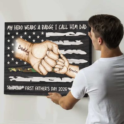 My Hero Wears a Badge - Personalized Military Army Dad Canvas – First Father's Day Gift for Soldier Dad - Military Dad Gift from Son Daughter