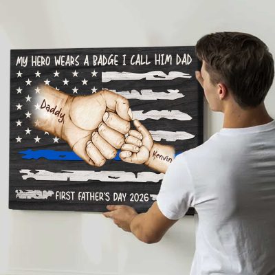 My Hero Wears a Badge - Personalized Police Dad Canvas – First Father's Day Gift for Cop Dad - Police Dad Gift from Son Daughter