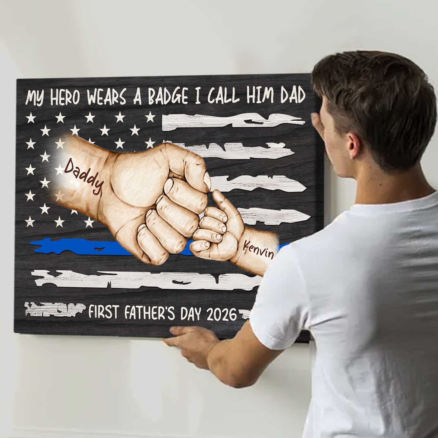My Hero Wears a Badge - Personalized Police Dad Canvas – First Father's Day Gift for Cop Dad - Police Dad Gift from Son Daughter