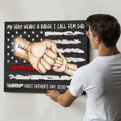 My Hero Wears a Badge - Personalized Firefighter Dad Canvas – First Father's Day Gift for Fireman - Firefighter Dad Gift from Son Daughter