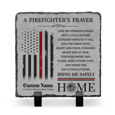 Firefighter's Prayer Personalized Slate Stone Plaque – Custom Name & Department Thin Red Line – Firefighter Gift – Firefighter Appreciation Gift for Him