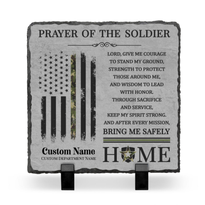 Prayer of the Soldier Personalized Slate Stone – Custom Name & Division Camo Flag – Military Army Gift – Soldier Appreciation Gift – Veteran Gift
