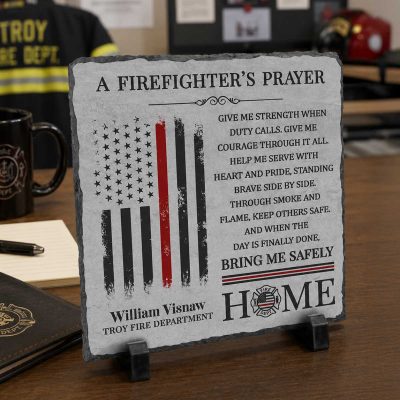 Firefighter's Prayer Personalized Slate Stone Plaque – Custom Name & Department Thin Red Line – Firefighter Gift – Firefighter Appreciation Gift for Him