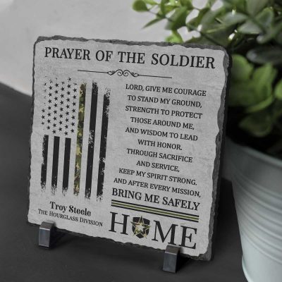Prayer of the Soldier Personalized Slate Stone – Custom Name & Division Camo Flag – Military Army Gift – Soldier Appreciation Gift – Veteran Gift