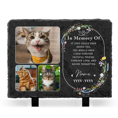 Personalized Cat Remembrance Stone – Custom Cat Loss Photo Slate, Pet Sympathy Gift, Cat Grave Marker Memorial Gift