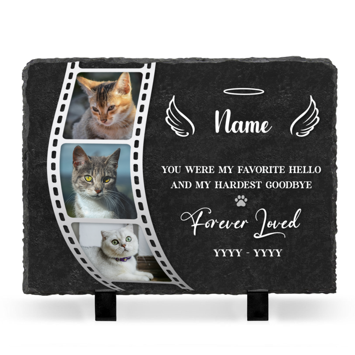 Personalized Cat Memorial Stone Plaque – Custom Photo Pet Loss Gift - Forever Loved Slate Keepsake with Stand - Cat Loss Gift