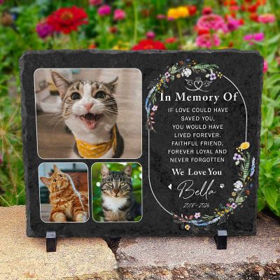 Personalized Cat Remembrance Stone – Custom Cat Loss Photo Slate, Pet Sympathy Gift, Cat Grave Marker Memorial Gift