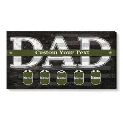 Military Dad Personalized Sign with Kids Names – Father's Day Veteran Gift - Custom Army Dog Tag Wall Art - Army Veteran Dad from Kids