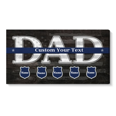 Personalized Police Officer Dad Canvas Sign – Father's Day Gift for Law Enforcement Dad - Thin Blue Line Dad Sign with Kids Names