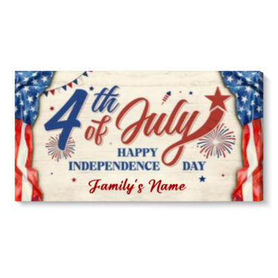 Personalized 4th Of July Canvas Sign - Happy Independence Day Art Print - Custom Family Name Wall Decor - Housewarming Patriotic Decor Gift
