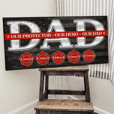 Personalized Firefighter Dad Sign - Custom Firefighter Father’s Day Gift - Fireman Dad Gift With Kid Names - Thin Red Line Sign