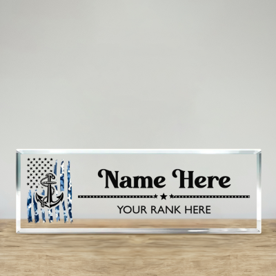 Personalized Navy Desk Name Plate – Custom Name Rank Acrylic Military Desk Sign, Navy Retirement Promotion Gift, US Navy Desk Decor