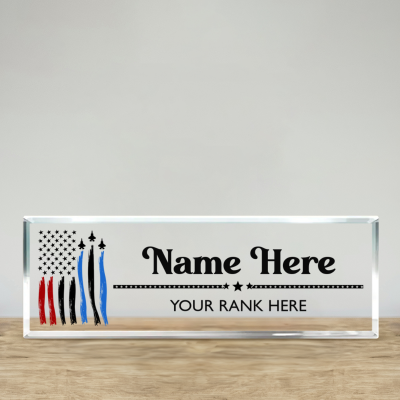 Personalized Air Force Desk Name Plate - Custom Nameplate For Office Acrylic Block, Military Jet Fighter Pilot Gift, Military Retirement Gift