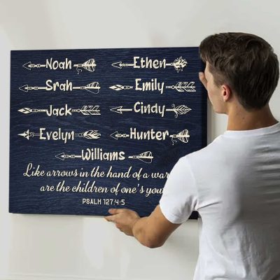 Religious Fathers Day Gifts - Custom Christian Family Name Sign - Personalized Christian Dad Gift - Psalm 127 Raising Arrows Sign