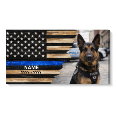 Personalized Police K9 Dog Memorial Canvas – Custom Photo Name & Dates Thin Blue Line Wall Art – End of Watch Tribute Gift