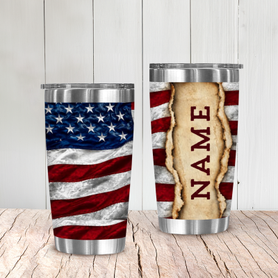 Personalized American Flag Tumbler 20oz - Custom Name Patriotic Travel Cup - 4th of July Veterans Day Gift for Him - Veteran Birthday Gift