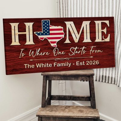 Personalized State Home Sign – Custom Last Name Patriotic Canvas Sign - Wedding Housewarming Anniversary Gift - Independence Day Wall Decor