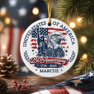 Personalized America 250th Anniversary Ornament – Custom Name Ceramic Keepsake 1776 2026 - United States Commemorative 4th of July Gift