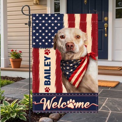 Personalized Dog Garden Flag – Pet Patriotic Outdoor Decor – 4th of July Gift for Dog Lover