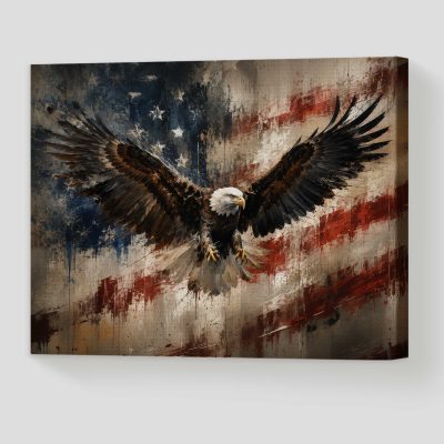 Bald Eagle American Flag Canvas Print, Patriotic Rustic Wall Art, Independence Day 250th Anniversary Gift