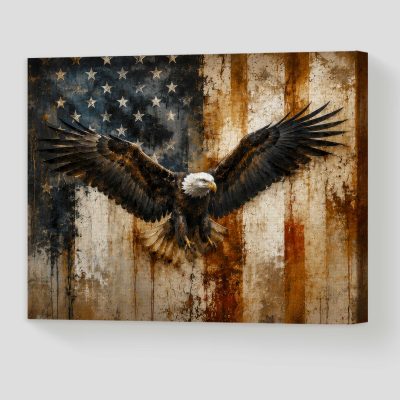 Bald Eagle Canvas Print, Rustic American Flag Patriotic Wall Art, 4th of July Decor, 250th Anniversary Gift