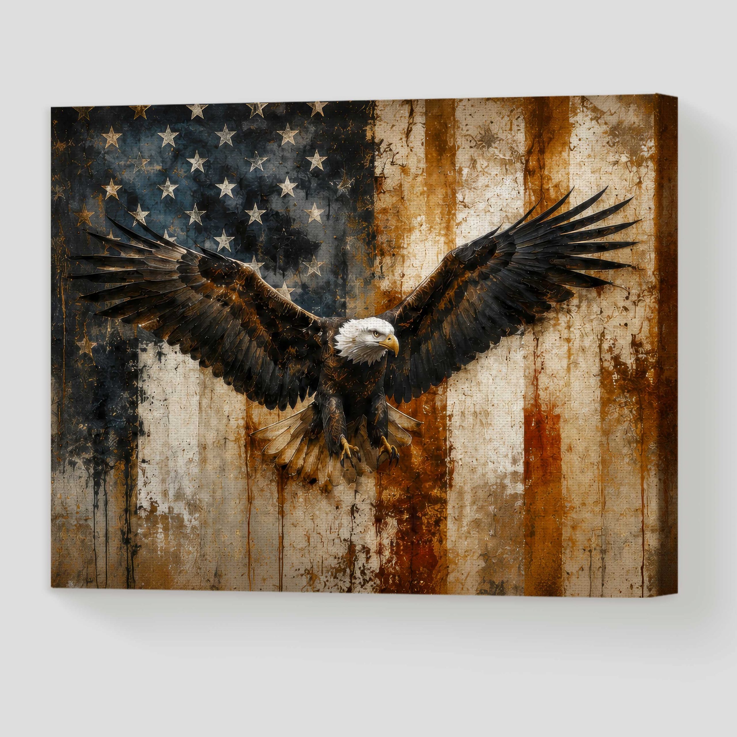 a445f083-6a02-11f1-9bc1-0242ac120002__16062026EagleAmericanBBANNER1.jpg Bald Eagle Canvas Print, Rustic American Flag Patriotic Wall Art, 4th of July Decor, 250th Anniversary Gift