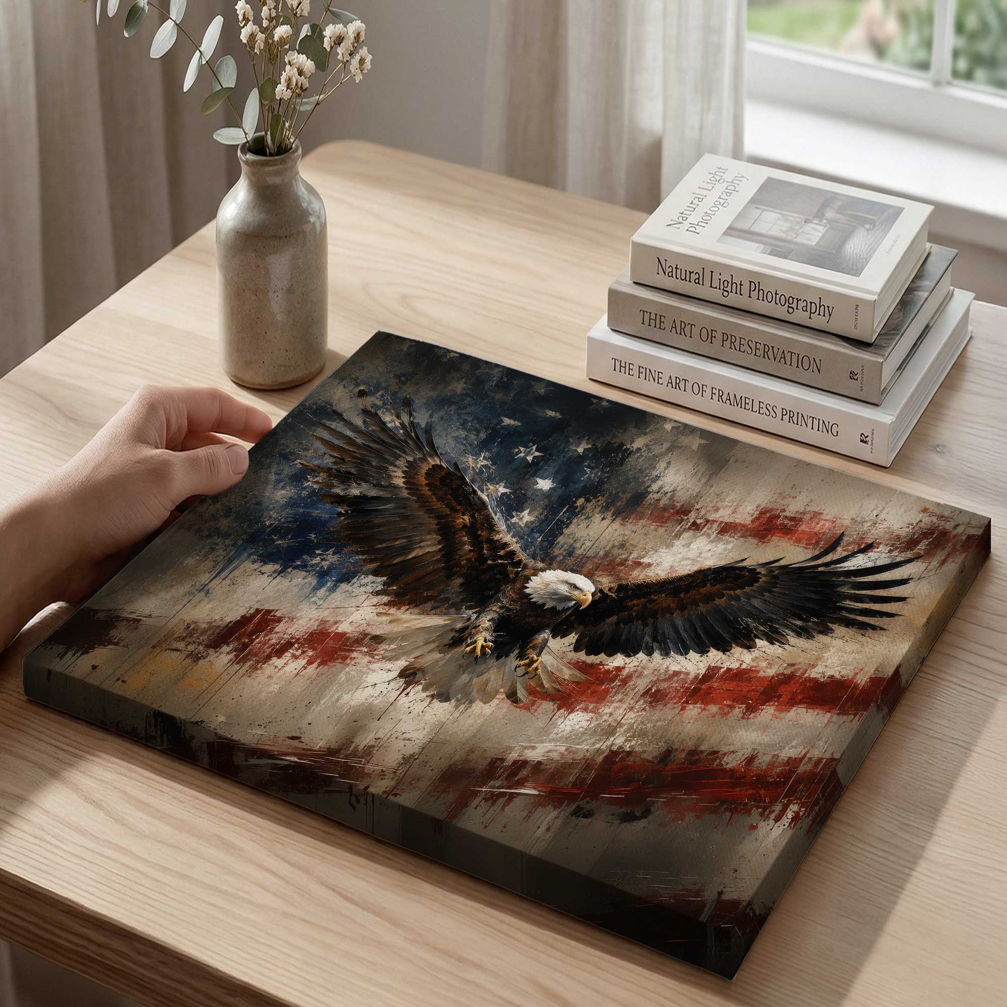 bald-eagle-american-flag-canvas-print-patriotic-rustic-wall-art-top-view Bald Eagle American Flag Canvas Print, Patriotic Rustic Wall Art, Independence Day 250th Anniversary Gift