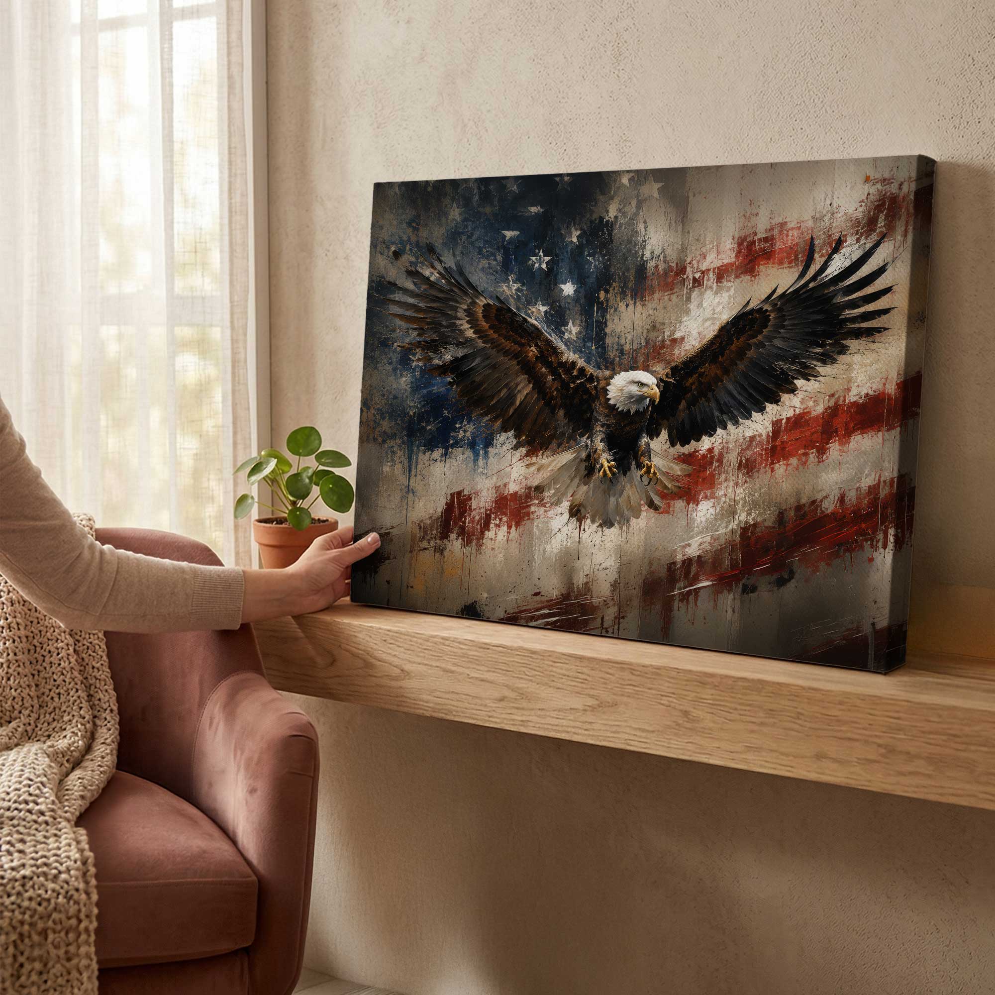 bald-eagle-american-flag-canvas-print-patriotic-rustic-wall-art-left-view Bald Eagle American Flag Canvas Print, Patriotic Rustic Wall Art, Independence Day 250th Anniversary Gift