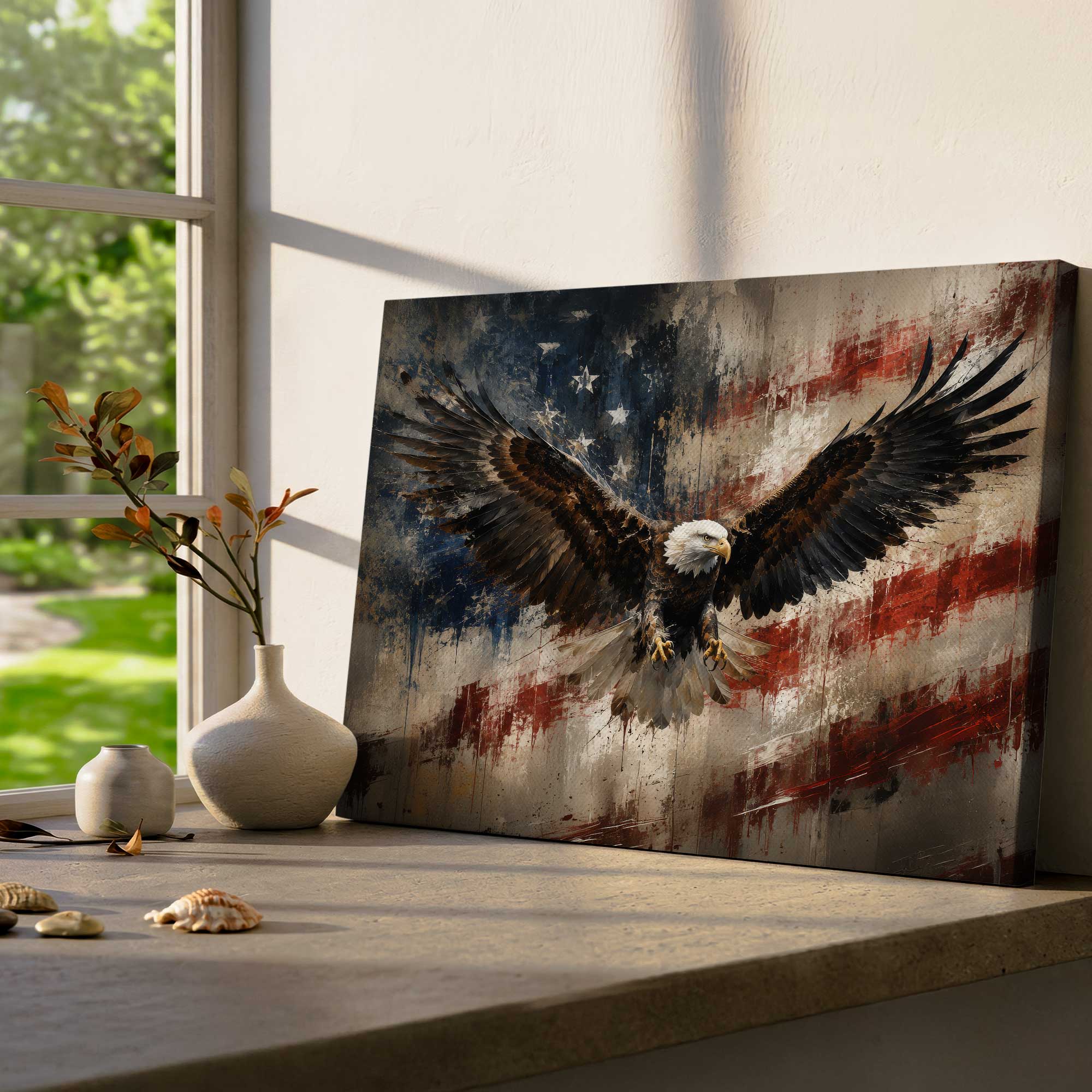 bald-eagle-american-flag-canvas-print-patriotic-rustic-wall-art-left-side-view Bald Eagle American Flag Canvas Print, Patriotic Rustic Wall Art, Independence Day 250th Anniversary Gift