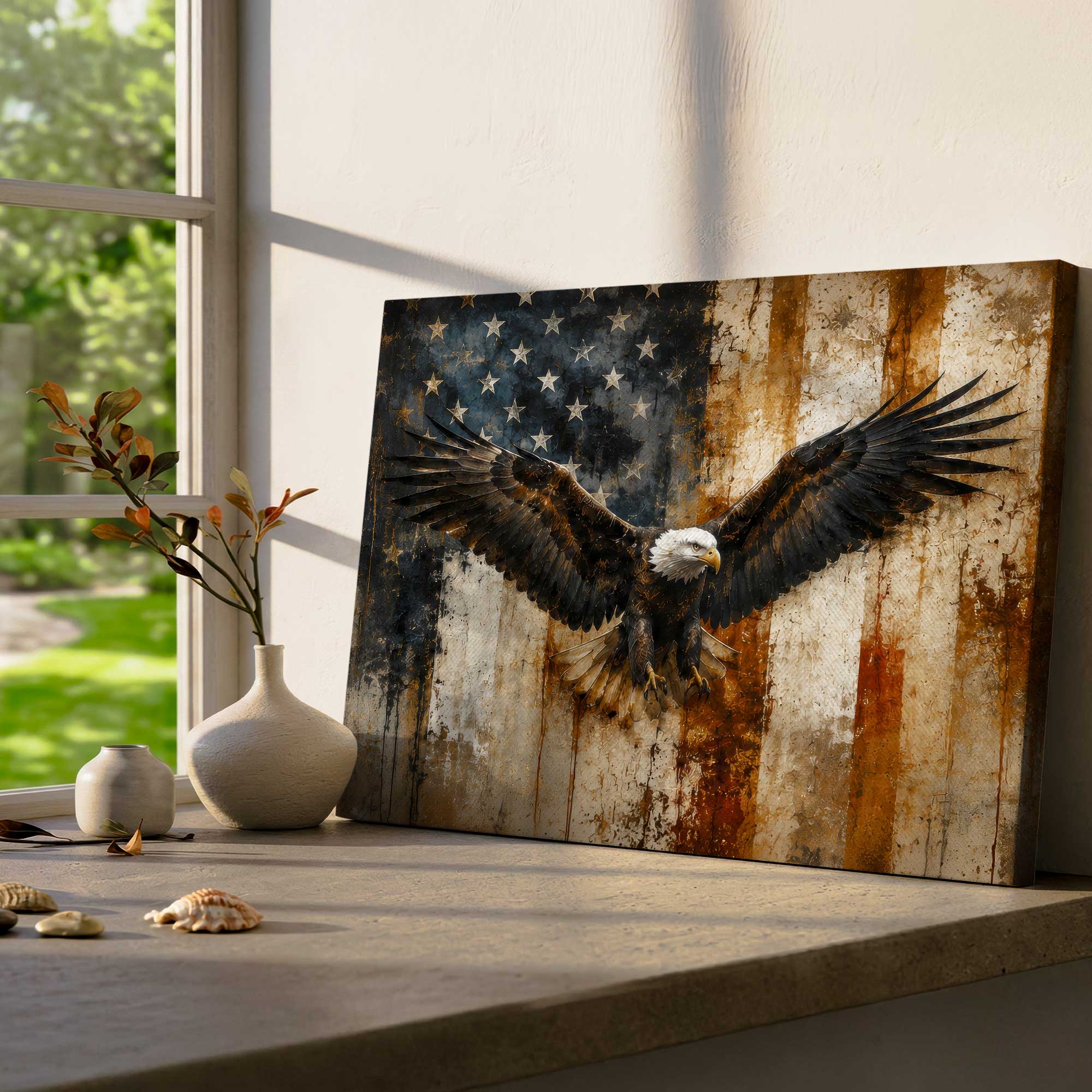 bald-eagle-canvas-print-american-flag-patriotic-wall-art-left-view Bald Eagle Canvas Print, Rustic American Flag Patriotic Wall Art, 4th of July Decor, 250th Anniversary Gift