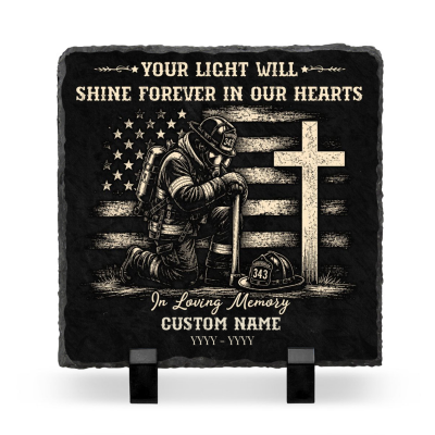 Personalized Firefighter Remembrance Stone, Fireman Memorial Stone, Firefighter Sympathy Slate, Firefighter Kneeling Memorial Slate