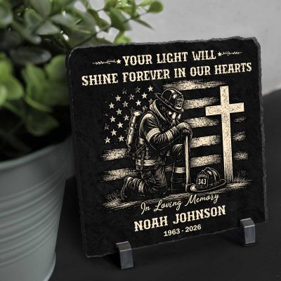 Personalized Firefighter Remembrance Stone, Fireman Memorial Stone, Firefighter Sympathy Slate, Firefighter Kneeling Memorial Slate